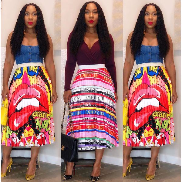 

womens skirts with printed fashion summer women long skirts pleated skirt ladies casual dresses size s-2xl, Black