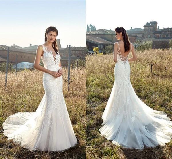 

eddy k 2019 свадебные платья сексуальная открытая спина кружева аппликации свадебные платья sweep train русалка свадебное платье для кантри, White