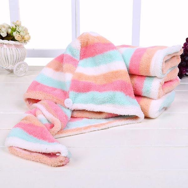 

1pc women water-absorbent shower dry cap for hair-wrapped colorful rainbow stripes hair drying towel