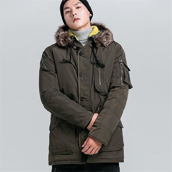 

2019 зимняя куртка мужчины loong с капюшоном куртки пальто человек искусственный мех воротник теплый холодный доказательство сгущает хлопчат, Black