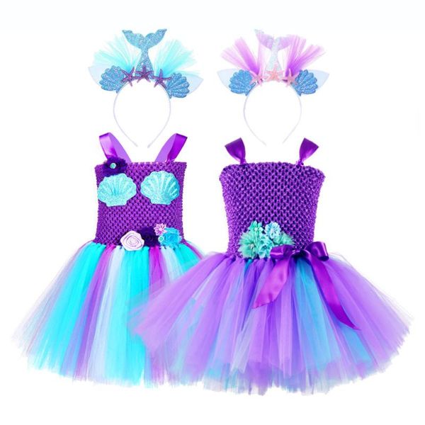 

princess ariel mermaid figure flower tutu dress kids halloween costume little mermaid ariel cosplay dress with sequined headband, Red;yellow