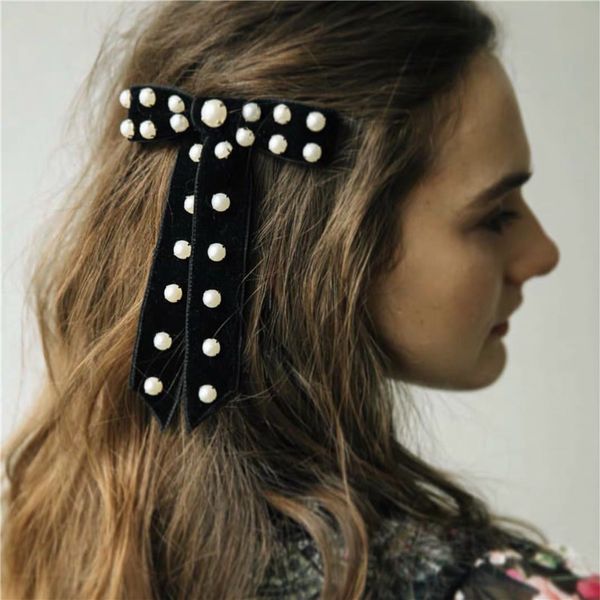 

1 pcs elegant lady black pearl bow hair clip for women delicate hair pin decorations jewelry accessories, Golden;white