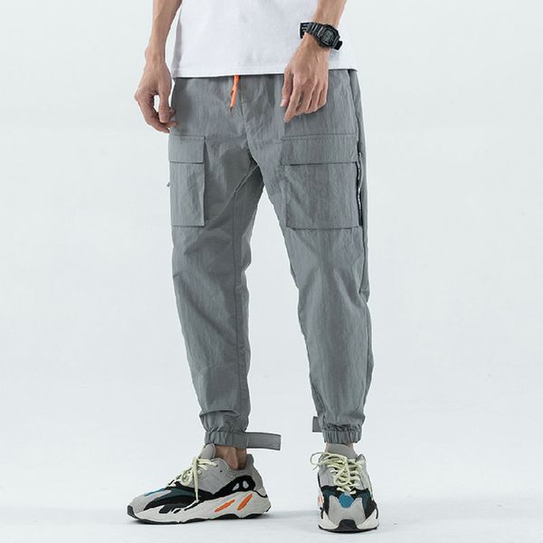 

2019 harajuku men's cargo pants long casual mens pocket hip hop streetwear youth jogging workout trousers, Black