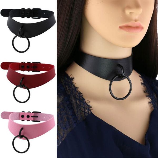 

diezi harajuku gothic black circle collar necklaces pu leather choker rock chokers necklaces women men jewelry fashion 2020 goth, Silver
