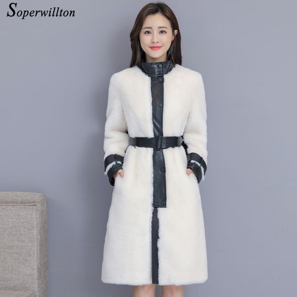 

shearling fur jacket women winter sheepskin coats 2019 long sheepskin parka for women warm white pink blue long fur jacket coat, Black