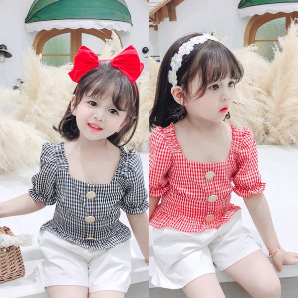 

girl's plaid western style baby's t-shirt hipster short-sleeved t-shirt for 20201-7 years old, White;black