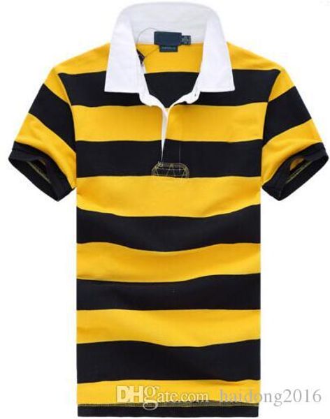 

2019 new men striped t-shirts short sleeve american classic polo shirts usa sport polos business clothing casual tees yellow, White;black