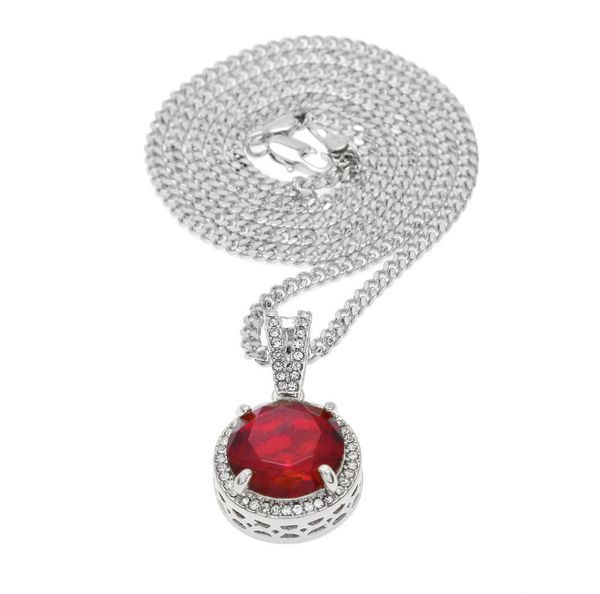 

кубинский link chains хип-хоп мужской циркон ожерелье круглой мини-синий черный красный алмаз кулон, Silver