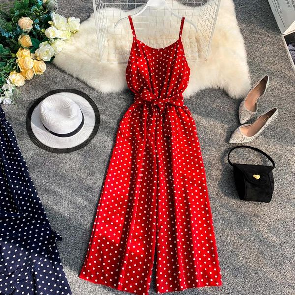 

summer women vintage dot bow waistband backless camisole jumpsuits ladies rompers loose leg short overalls playsuits, Black;white
