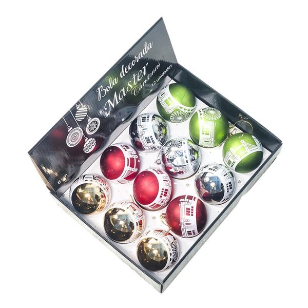 

12pcs christmas hanging ball printing ball adornment xmas tree hanging ornament decorative balls party supplies for festival
