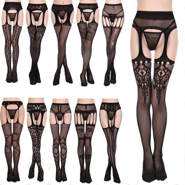 

new women open crotch pantyhose stocking lingerie underwear womens crotchless tights fishnet stockings, Black;white