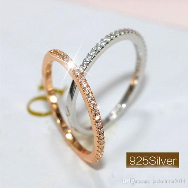 

simple fashion jewelry cute 925 sterling silver&rose gold filled single cz diamond little finger party wedding band ring for women gift, Slivery;golden
