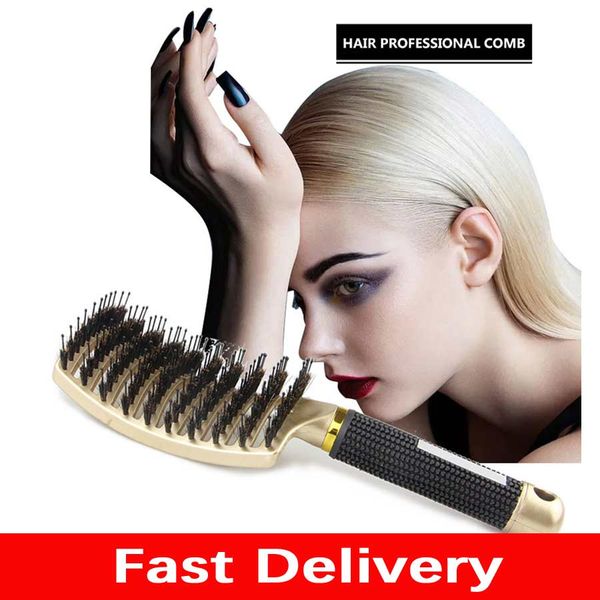 

hair scalp massage comb hairbrush bristle nylon men women wet curly detangle hair brush for salon hairdressing styling tools, Silver