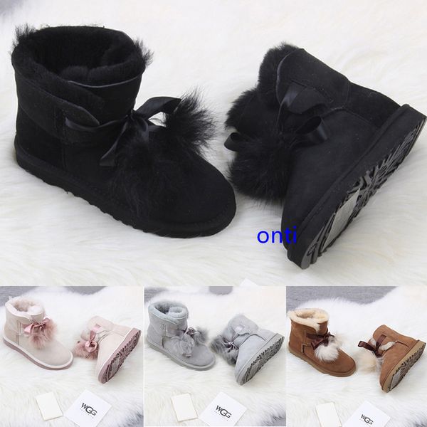 

winter australia classic snow boots wgg tall boots real leather bailey bowknot women's bailey bow knee boots shoes, Black