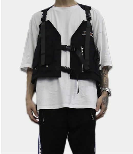 

fashion hip hop sleeveless vests men cargo waistcoat with pockets jacket 2019 new streetwear tactical vest sweatshirts, Black;white