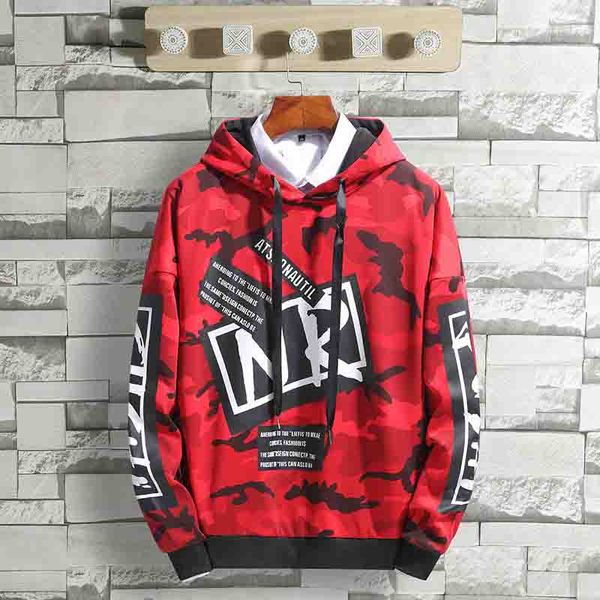 

men's hoodies casual mens hooded slim sweatshirts fashion hip hop long sleeve pullover hoodie with camouflage print size m-4xl wholesal, Black