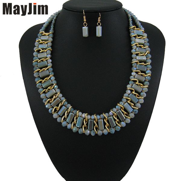 

mayjim statement vintage handmade crystal beads aluminum chain necklace choker big women bohemian necklaces pendants fashion, Golden;silver