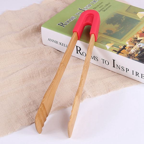 

bamboo bread kitchen tongs food bbq tool wooden clamp food clip home decorative