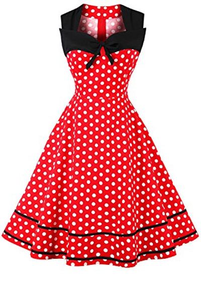 

kyrakiss women's vintage polka dot retro dresses 50's 60's rockabilly sleeveless swing midi dress s-xl, Black;gray