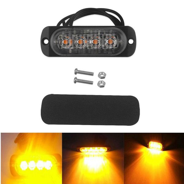 

adeeing 12v- 24v 12w amber 4led bar 6500k car led light bar truck strobe flash emergency warning light car exterior lights