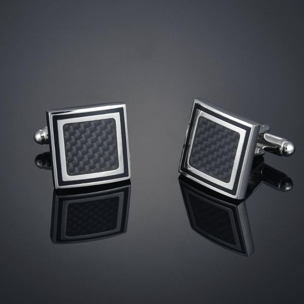 

french men's cufflinks carbon fiber square cufflinks, Silver;golden
