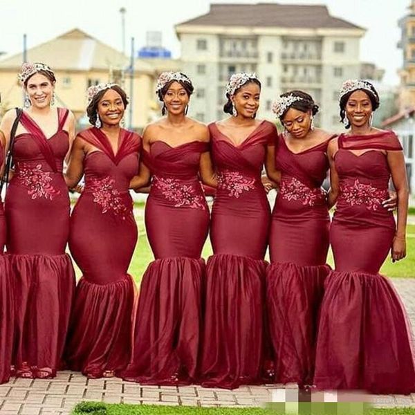 

burgundy sweetheart african long chiffon formal bridesmaid dresses 2018 sweetheart mermaid with party gowns maid of honor bridesmaids dress, White;pink