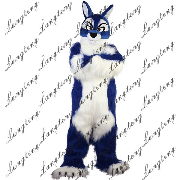 

2018 new long hair blue wolf mascot costumes for adults circus christmas halloween outfit fancy dress suit 11, Red;yellow