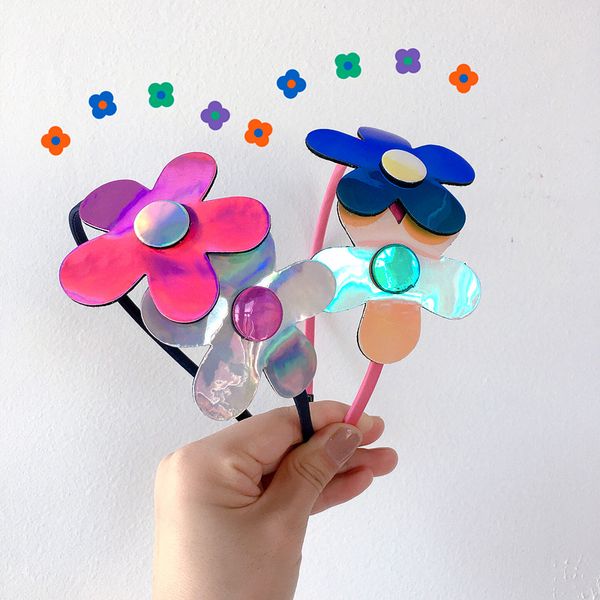 

hair accessories korean style simple girl headbands cute two flowers change color pu hairbands for children fashion, Slivery;white