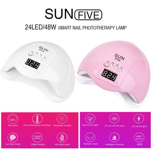 

48w sun5 sun five uv lamp led nail lamp nail dryer for all gels polish sun light infrared sensing 60/90/120s smart for manicure