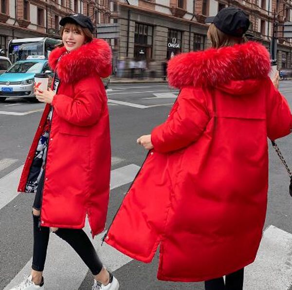 

wholesale fashion long coat women's winter new fashion double-faced large fur collar loose warm coat jacket size m-xxxl, Black