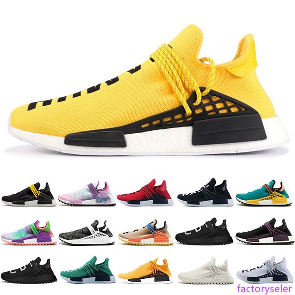 

2019 human race trail running shoes men women pharrell williams hu runner nerd yellow black white blank canvas sport runner sneaker