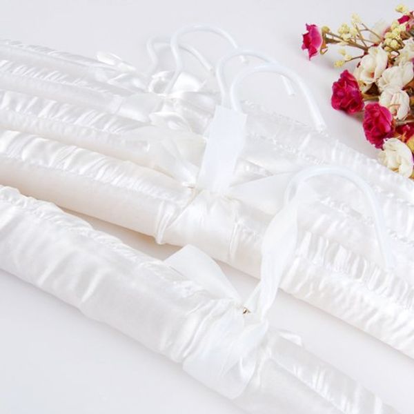 

5 x white satin padded clothes hook hanger