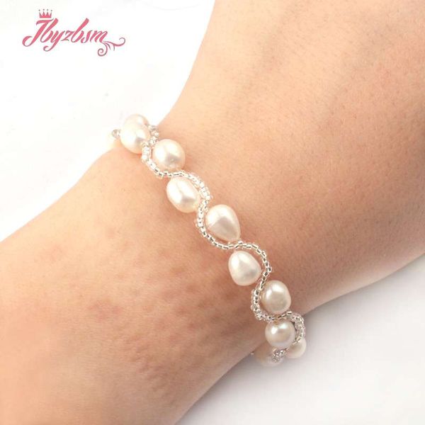 

6-8mm oval natural freshwater pearl beads gem stone handmade fashion style bracelets 6.5" 1 pc,wholesale ing, Black