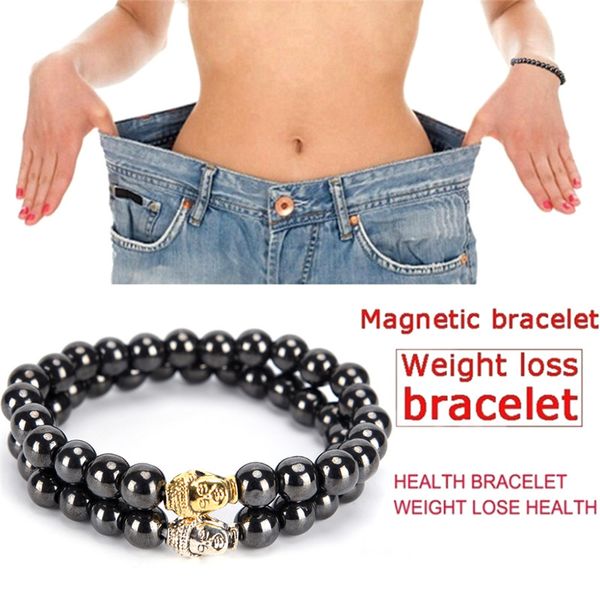 

black magnetic bracelet women cool beads stone therapy health care men magnet hematite beads bracelet weight loss new style, Golden;silver