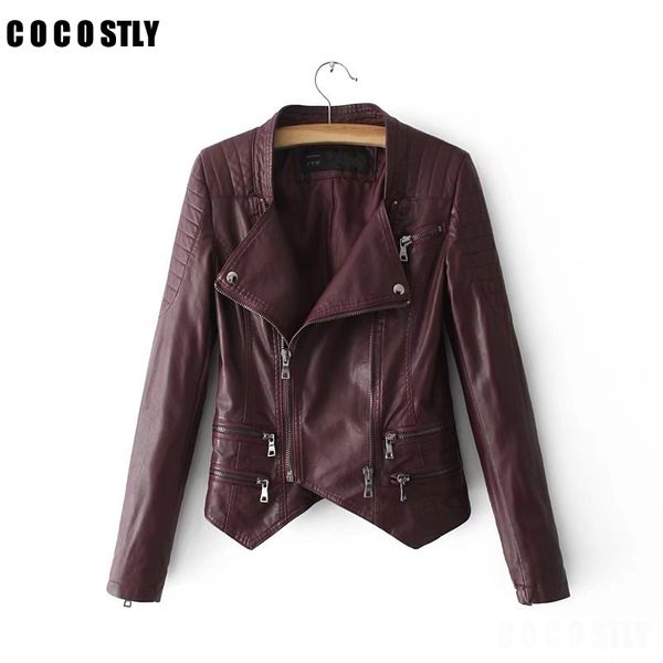 

motorcycle leather jackets women pu leather coats with belt chaqueta bomber outwear jack fall jaqueta couro, Black
