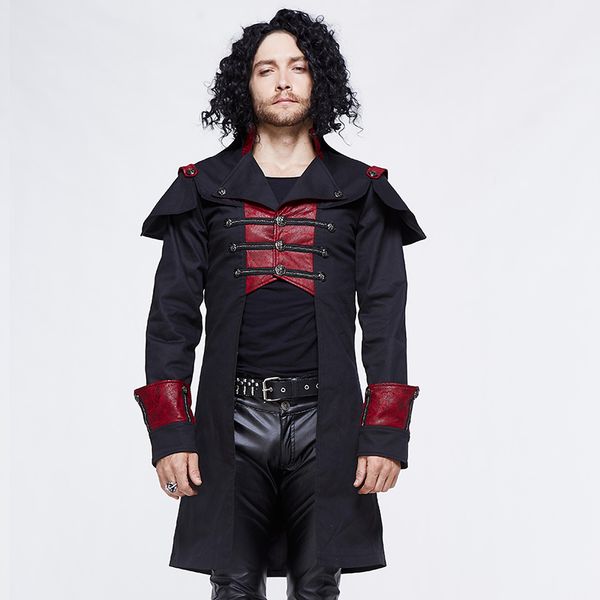 

devil fashion steampunk style black and red jacket renaissance costume winter coats for men, Black;brown