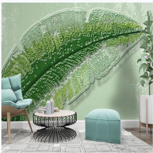 

3d индивидуальные обои небольшой свежий ретро мятно зеленый лист обои завод 3d стерео рельеф фон стены