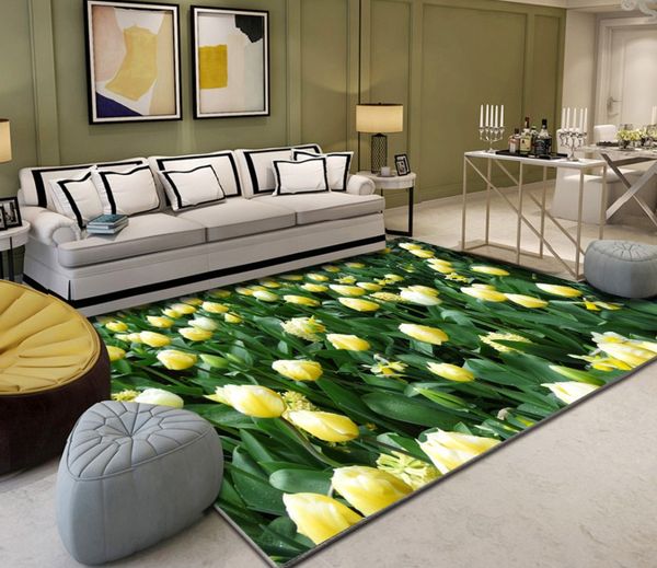 

custom p floor wallpaper modern fashion tulip living room bathroom 3d floor tiles mural pvc self-adhesive wallpaper roll