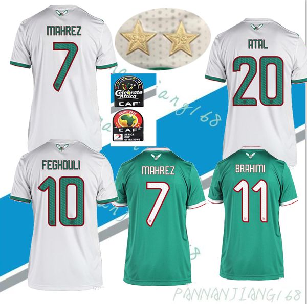 

2 stars 2019 africa cup algeria #7 mahrez soccer jersey 19/20 home feghouli brahimi belaili algeria soccer shirt atal football uniform, Black;yellow