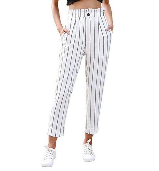 

модные весенние брюки женские повседневные брюки женские полосатые тонкие прямые штаны повседневные брюки, Black;white