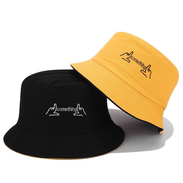 

2019 new korean double-sided wear creative embroidered fisherman hat casual fashion visor cap men and women bucket hat caps, Blue;gray