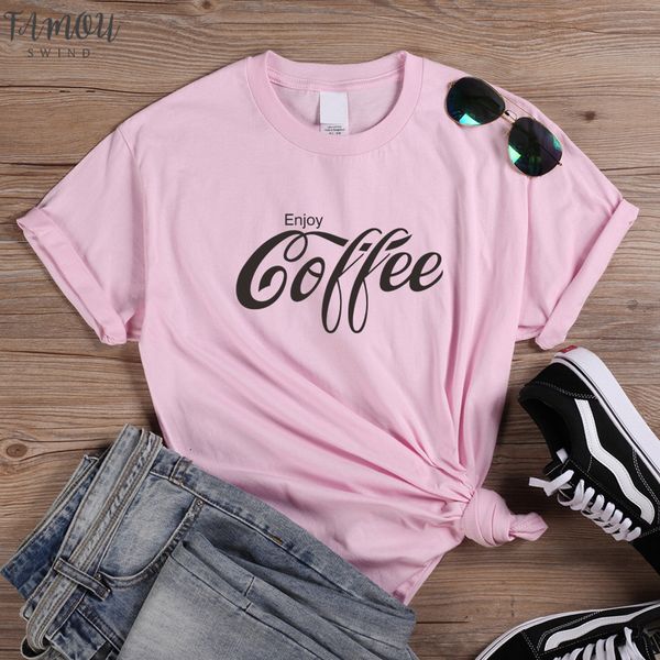 

onseme female t shirt enjoy coffee letter print t shirts womens short streetwear basic cotton tees cola tshirt harajuku slogan, White