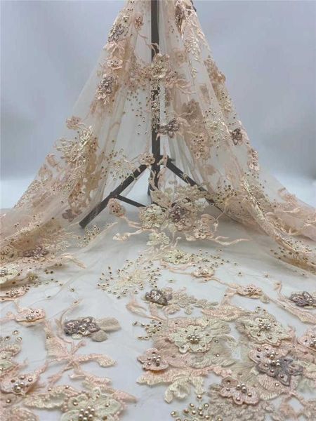 

factory offers 2020hand made heavy beaded lace fabric for wedding dresses lace in gold, Pink;blue