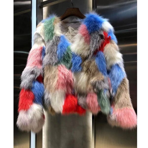 

11.29 winter new fashion contrast color colorful fur real fur coat women, Black