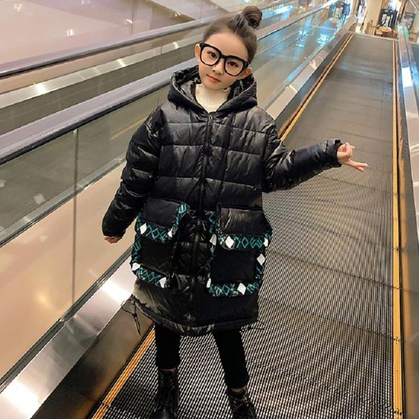

winter girls windproof warm glossy cotton coat oversize parkas children thicker snow wear outerwear kids hooded jackets y2491, Blue;gray