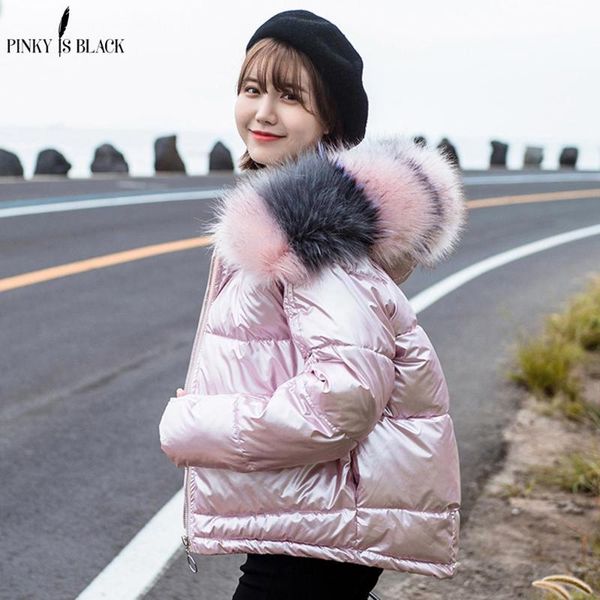 

women's down & parkas pinkyisblack women winter jacket coat 2021 glossy warm fur hooded short cotton padded, Black