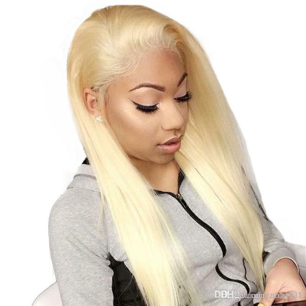

blonde 360 lace frontal wig pre plucked with baby hair 613 lace front wig 150% density brazilian straight blond human hair wigs, Black