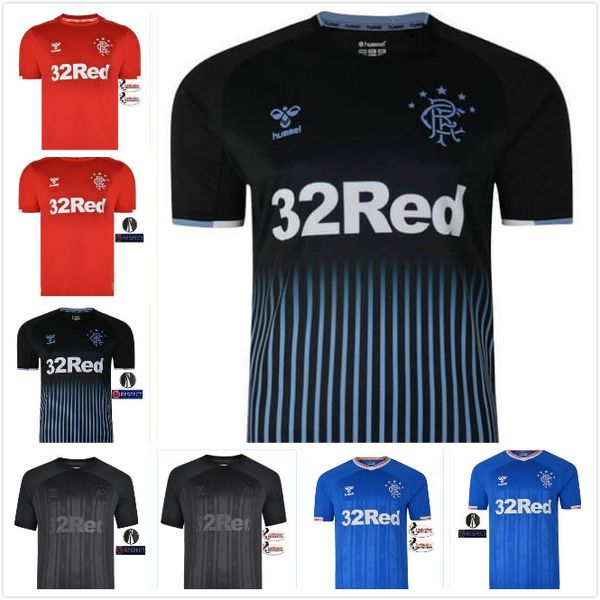 

19 20 rangers fc black edition soccer jerseys 2019 2020 red black kits glasgow rangers equipment football shirt uniform tee maillot, Black;yellow