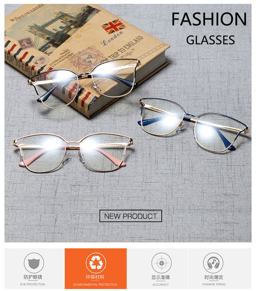 Atacado-Luxury Marca Designer ouro do olho de gato óculos moldura Mulheres Feminino T Óculos de metal Brown Quadro vidros ópticos moldura Limpar Lens
