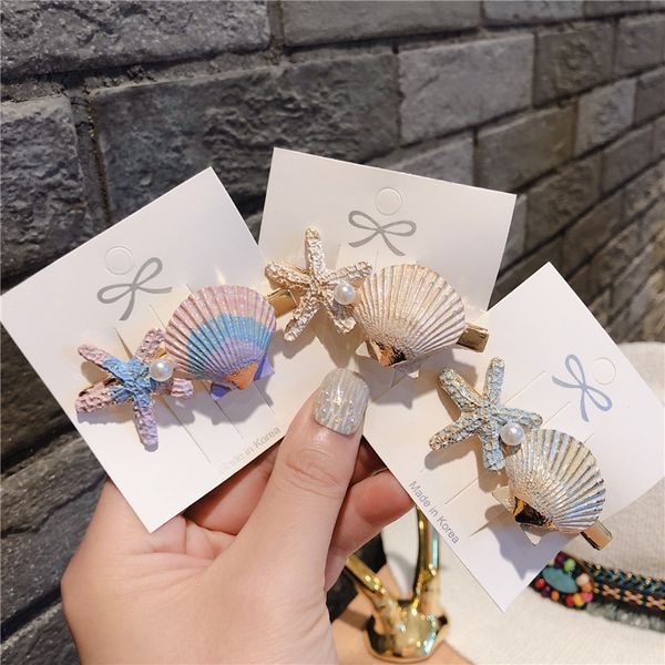 

seaside holiday wind starfish shell pearl side clip bangs clip hair accessory for vsco girls chic women, Black;brown